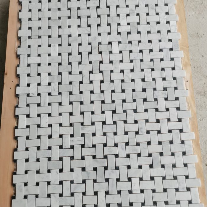 Carrara marmor mosaikk Basket weave Carrara marmor mosaikk.